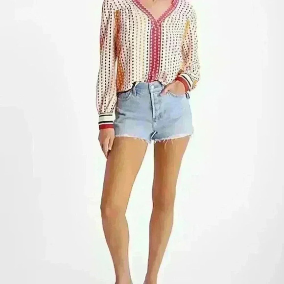๐ NWT ๐ Express V-Neck Diamond Dot Long Sleeve Gathered Front Top, Size S - Picture 13 of 14